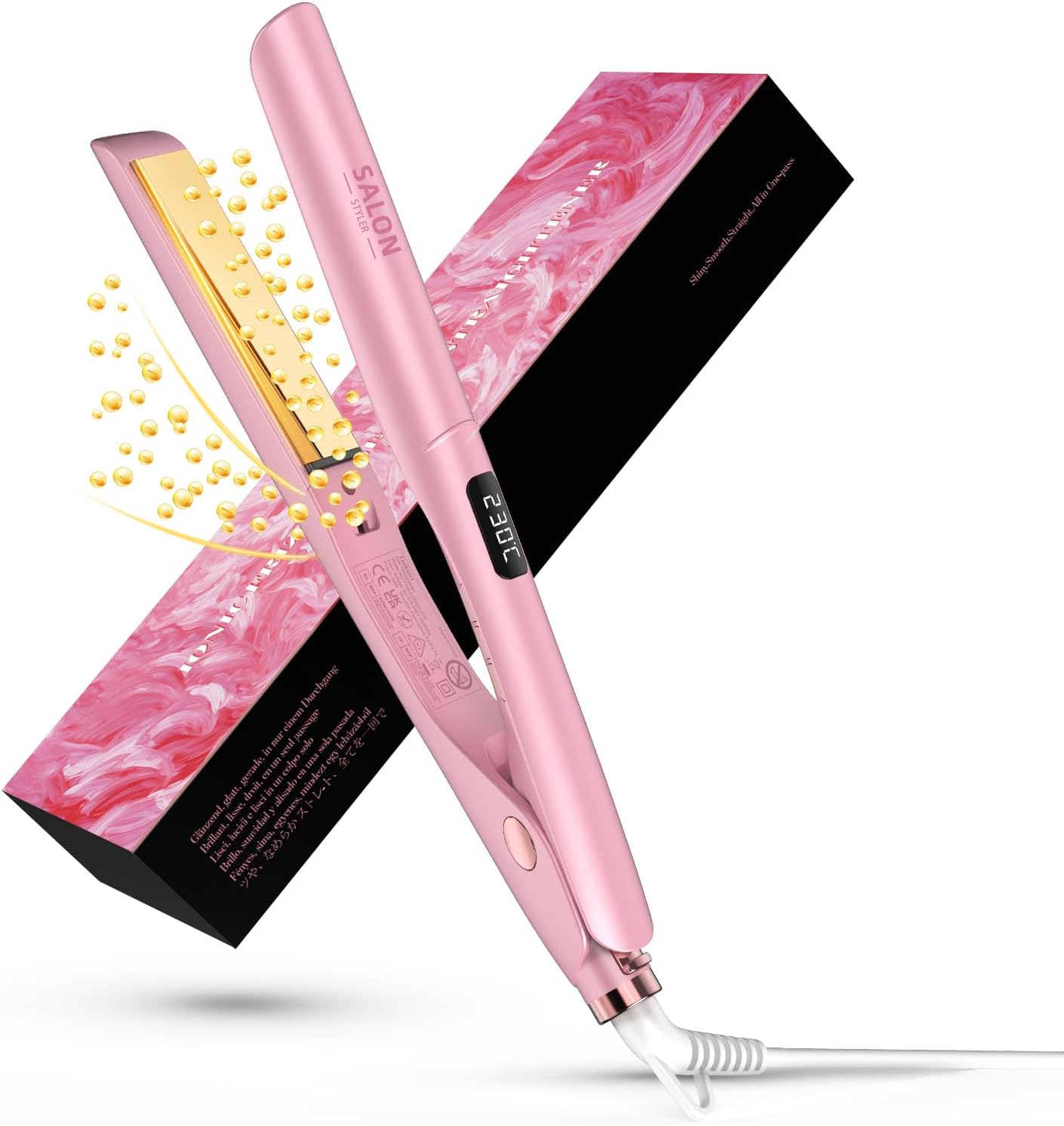 Dekuri 2 in 1 Glätteisen Locken und Glätten, Glatte Titanplatte Haarglätter, 30s Schnellaufheizung, 120-230℃ LED Display, Ionische Haarglätter für Fra