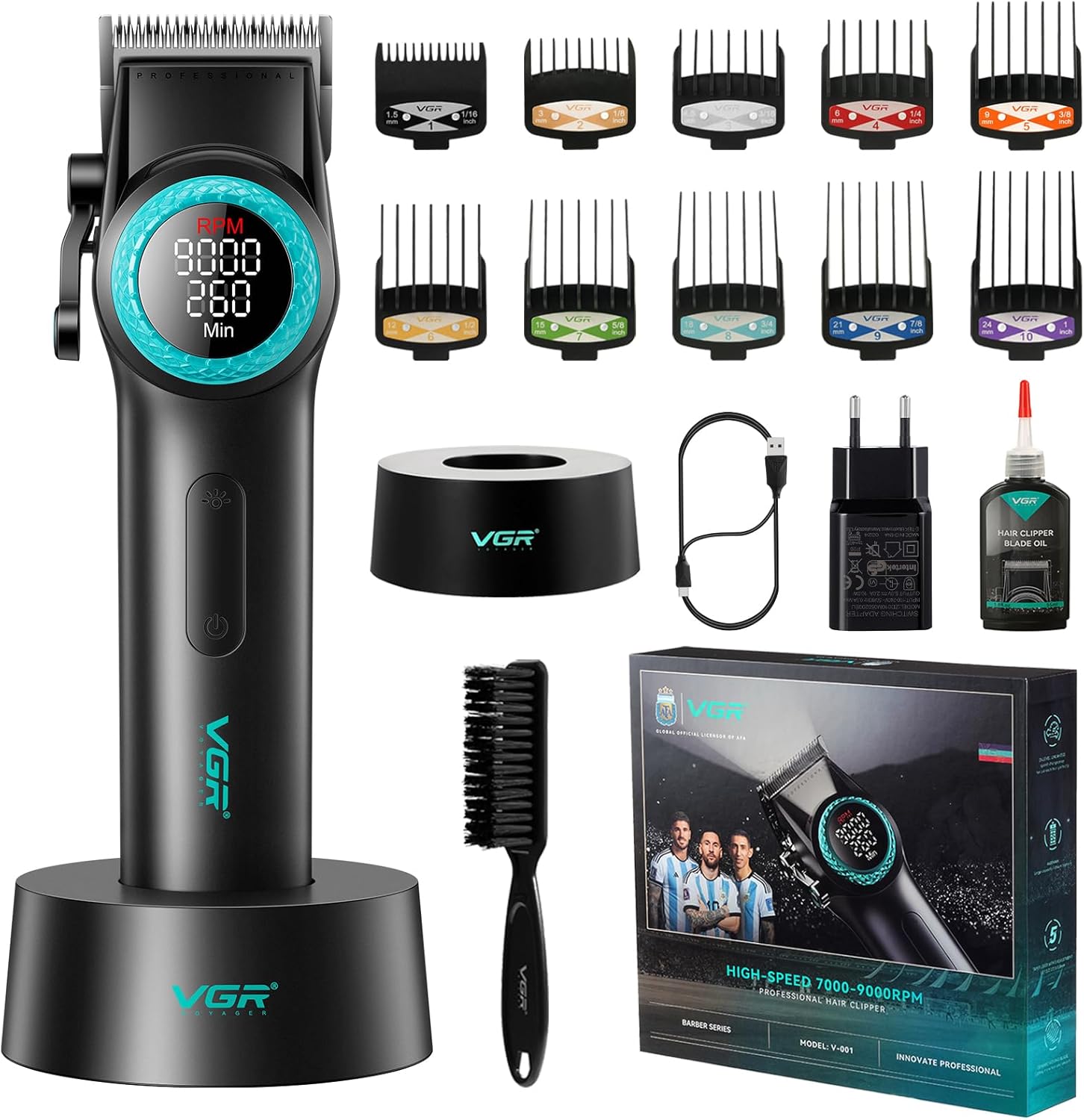 VGR 001 Professionelle Haarschneidemaschine für Männer, Schnurlose Friseurscherm