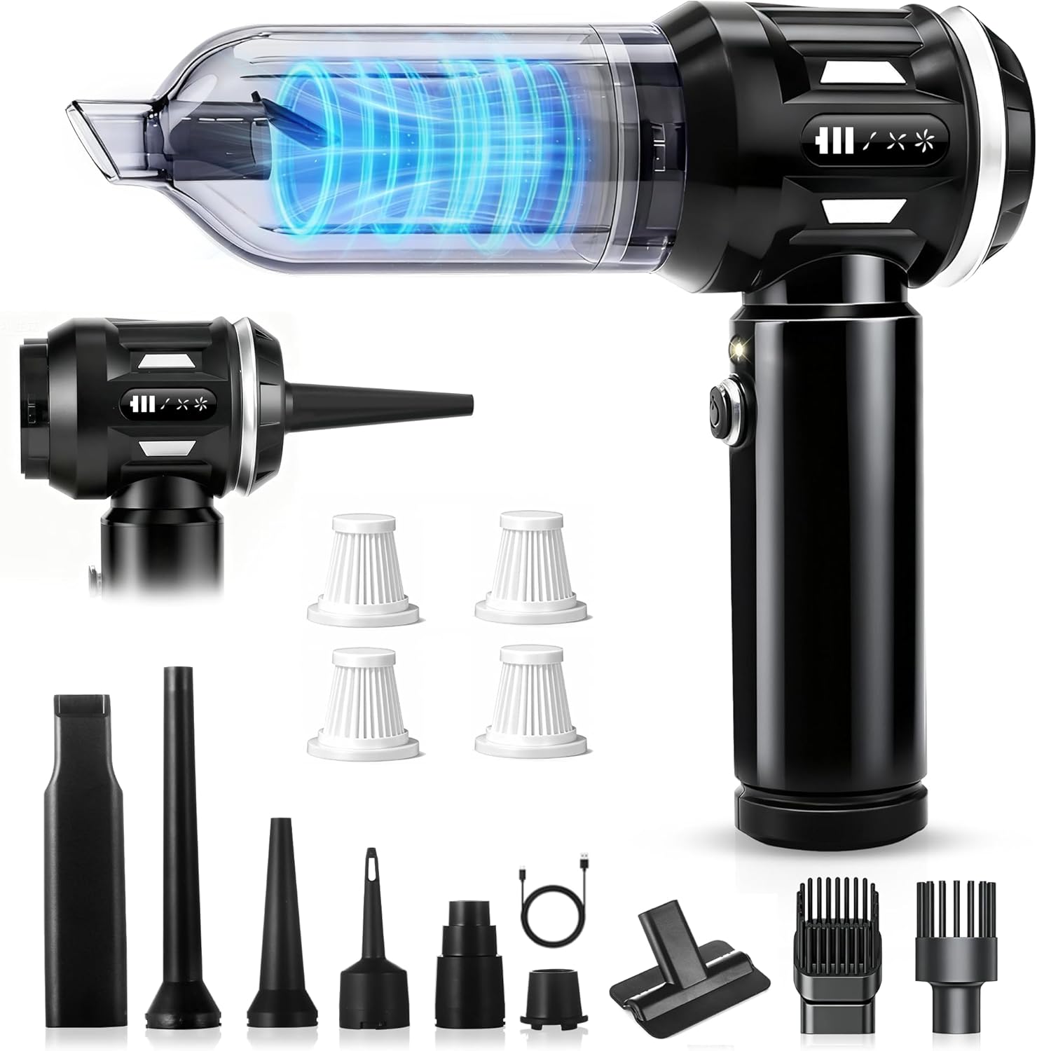 Citybee Handstaubsauger Akku Mini Staubsauger Kabellos - 25000Pa Handstaubsauger Stark 4 in 1 Autostaubsauger mit Bürstenloser Motor - 3 Stufen Tragba