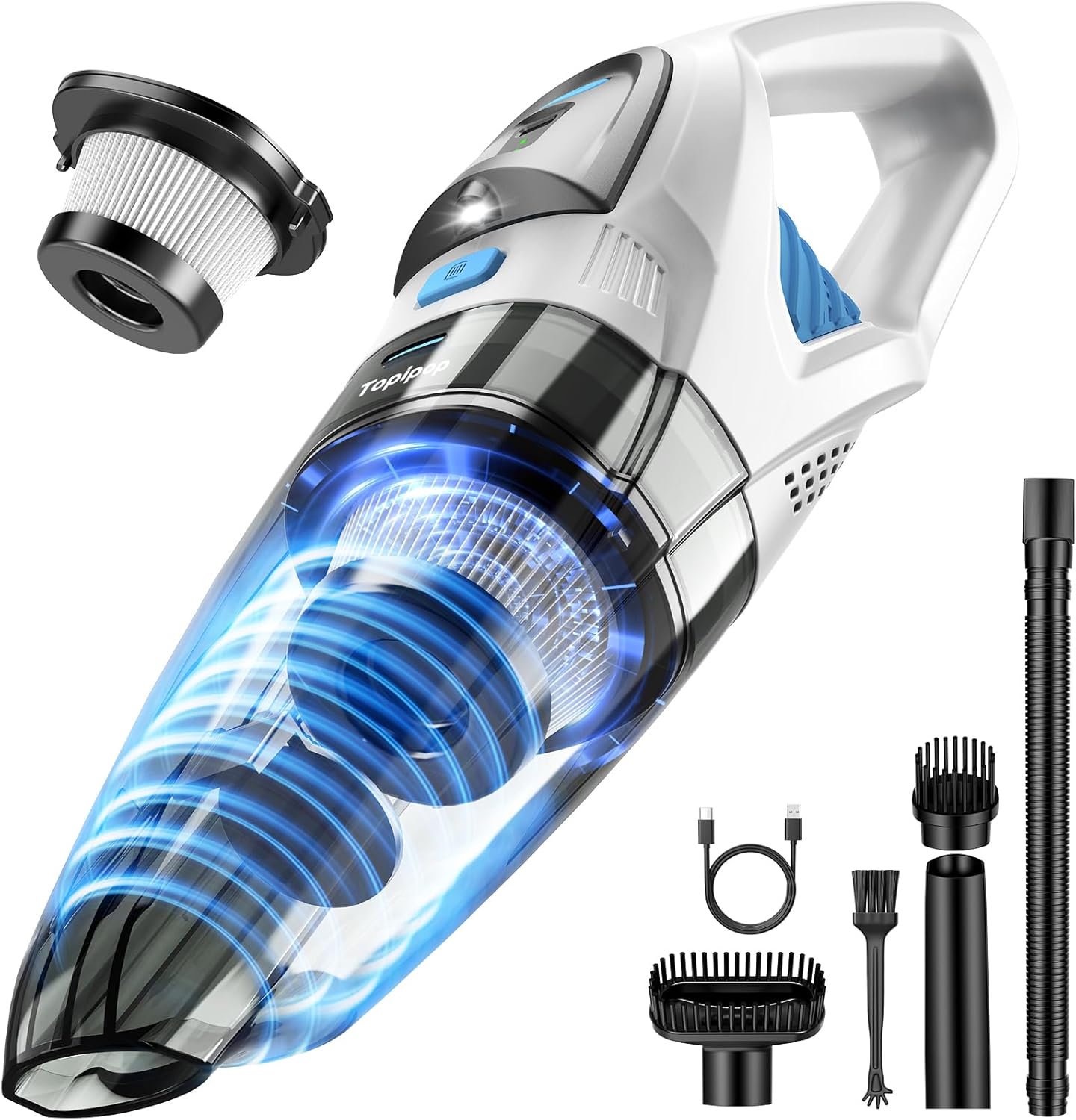 Handstaubsauger Akku mit 25000Pa Starke Saugkraft,Kabelloser Staubsauger mit HEPA-Filter &amp; Aufsätzen–Leichter Autostaubsauger für Tierhaare,Teppic