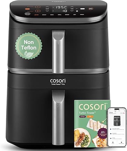 COSORI Turbo Tower Pro Smart Airfryer, 10,8L Keramikbeschichtung Heißluftfritteuse, DualBlaze-Technologie und WLAN-Steue