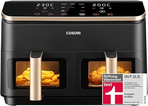 COSORI Heißluftfritteuse 2 Kammern, Airfryer Testsieger der Stiftung Warentest, 6-in-1 Dual Zone Air fryer 8,5 L, Heissl