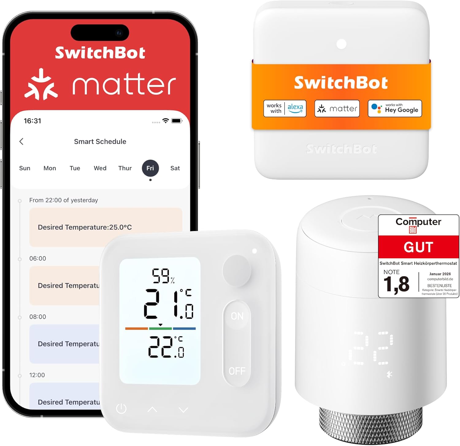 SwitchBot Smart Heizkörperthermostat-Panel Combo – App- und Zeit-Steuerung, Energieseinsparung, einfache Installation, kompatibel mit Alexa, Apple Hom