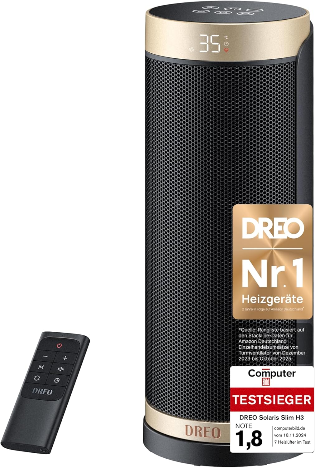 Dreo Heizlüfter Energiesparend, PTC Keramik Heizlüfte Leise, 70° Oszillierend Elektroheizung mit Fernbedienung, 12-Std-Timer, 3 Modus 3 Geschwindigkei