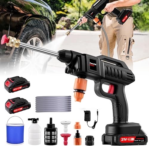 Akku Hochdruckreiniger, 21V 60Bar Mobile Akku-Hochdruckreiniger, Hochdruckreiniger Akku mit 2 Akku, 3-in-1-Multifunktion