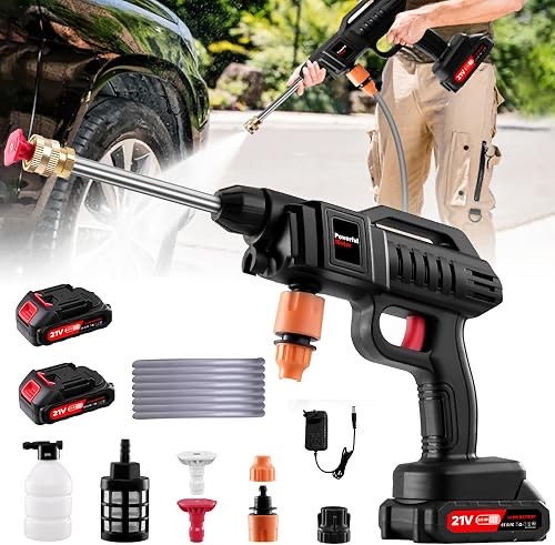 Akku Hochdruckreiniger, 21V 60Bar Mobile Akku-Hochdruckreiniger, Hochdruckreiniger Akku mit 2 Akku, 3-in-1-Multifunktion