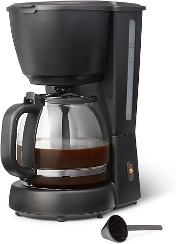 Amazon Basics Filterkaffeemaschine, 1,25 l Glaskaraffe / 10 Tassen, 30 min Warmhalten, 1000 W, schwarz, EU-Stecker