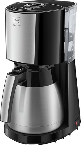 Melitta Enjoy Top Therm – Filterkaffeemaschine mit Thermkanne aus Edelstahl, für bis zu 10 Tassen Kaffee, in Schwarz/Ede
