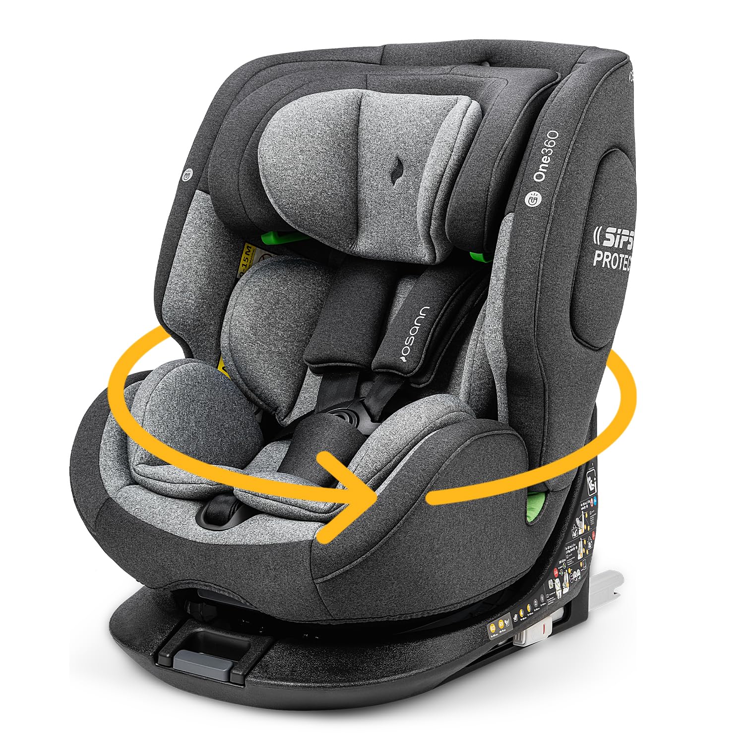 Osann One360 i-Size, 360 Grad drehbarer Kindersitz 40-150 cm, Reboarder mit Isofix, mitwachsender Kinderautositz - Universe Grey