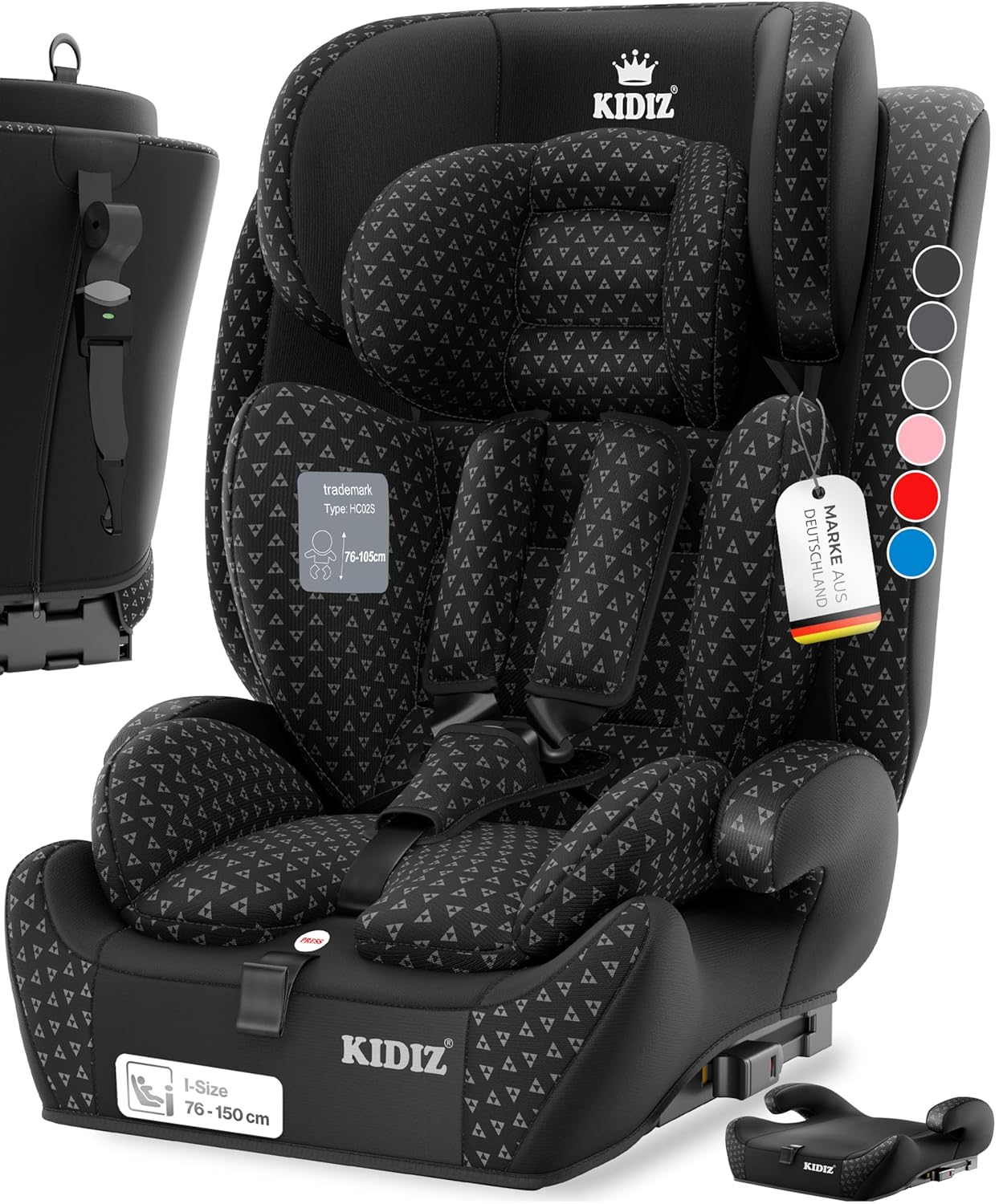 KIDIZ® Autokindersitz mit Isofix i-Size R129 100-150cm bis 12 Jahre, Kinderautositz Gruppe 1/2/3, mitwachsender Kindersitz, 5-Punkt-Gurt, höhenverstel