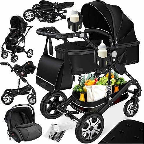 KESSER® Loops 4 in 1 Kinderwagen Kombikinderwagen Komplett-Set inkl. Babywanne & Buggy Sportsitz & Auto-Babyschale Voll-