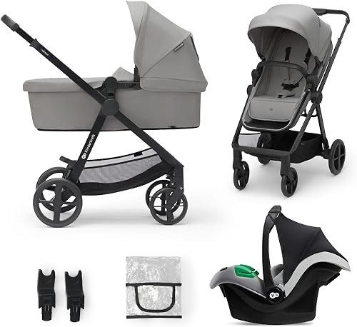 Kinderkraft NEWLY Kinderwagen 3 in 1, Komplettset bis 22 kg, Kindersitz I-Size 40-75 cm im set, Kombikinderwagen mit Fuß