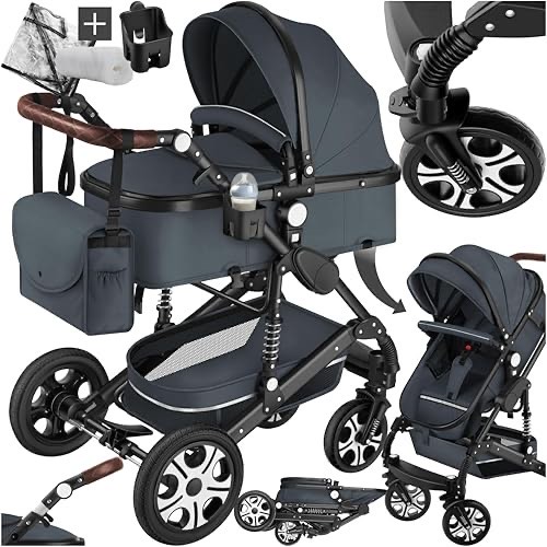 tectake® 2 in 1 Kinderwagen, klappbarer Kinderwagen Buggy mit Liegefunktion, mit Fußsack Buggy, Buggy mit Getränkehalter