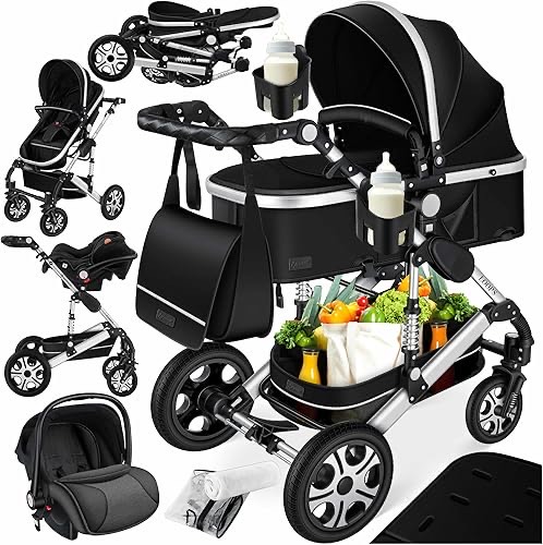 KESSER® Loops 4 in 1 Kinderwagen Kombikinderwagen Komplett-Set inkl. Babywanne & Buggy Sportsitz & Auto-Babyschale Voll-