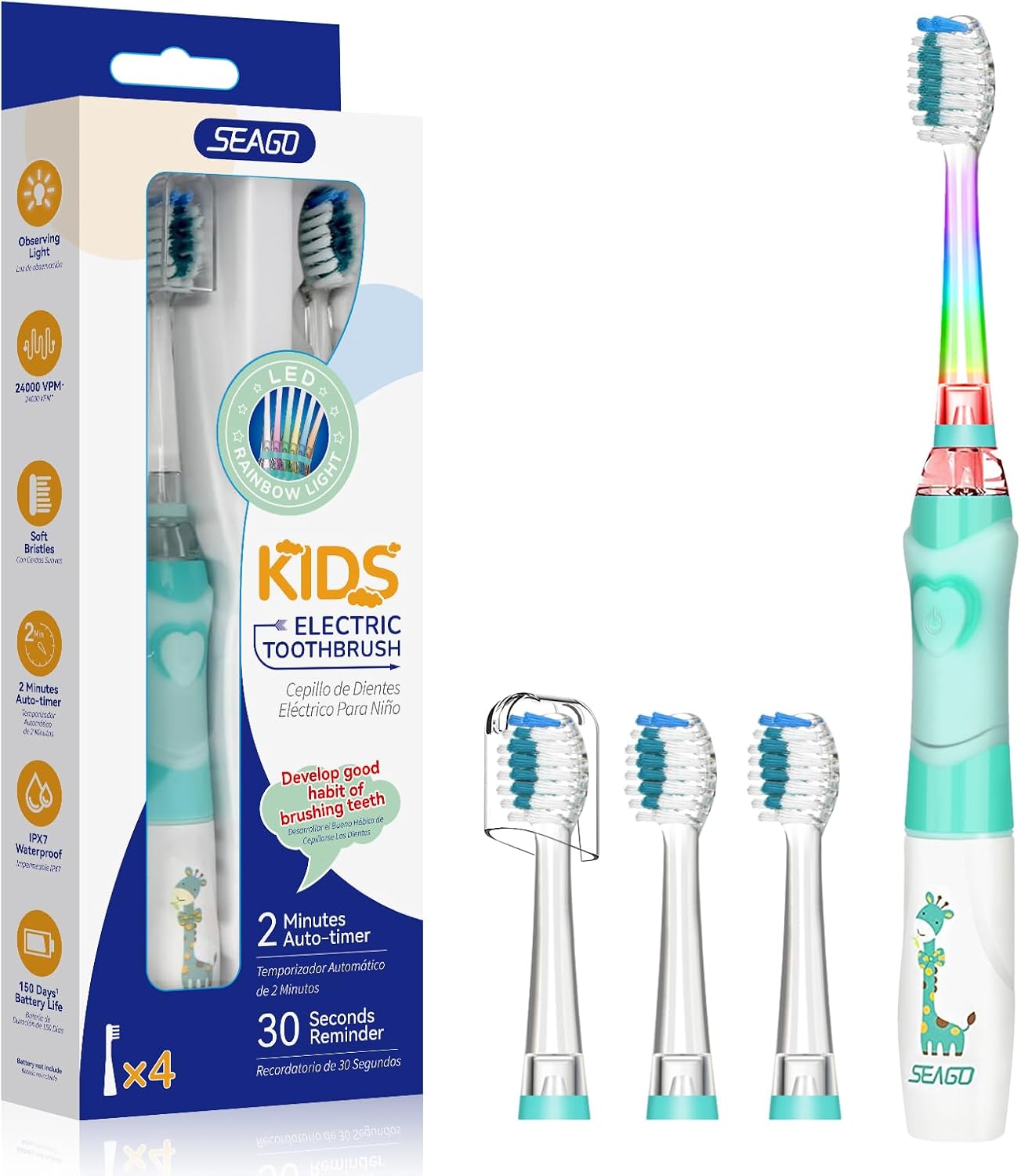 Seago Elektrische Zahnbürste Kinder ab 3-12 jahre Kinderzahnbürsten mit Farbigem