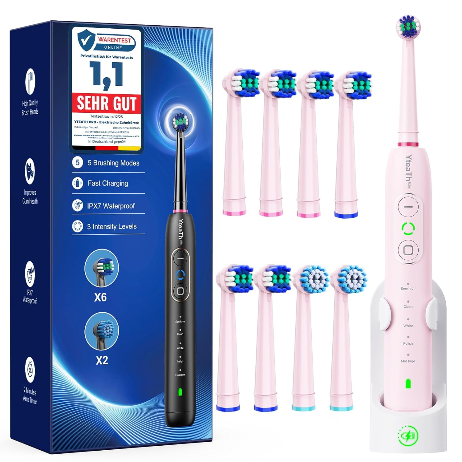 Rotierende Elektrische Zahnbürste für Erwachsene und Kinder mit 8 Aufsteckbürste