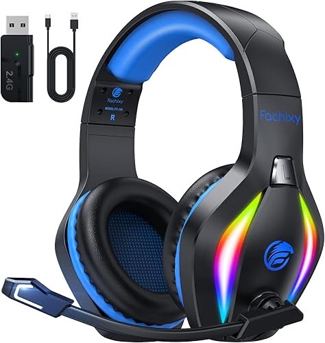 Fachixy FC100 Headset mit Mikrofon, 2,4G Wireless Gaming Headset für PS5, PS4, PC, Switch, Mac, Surround Sound Bluetooth