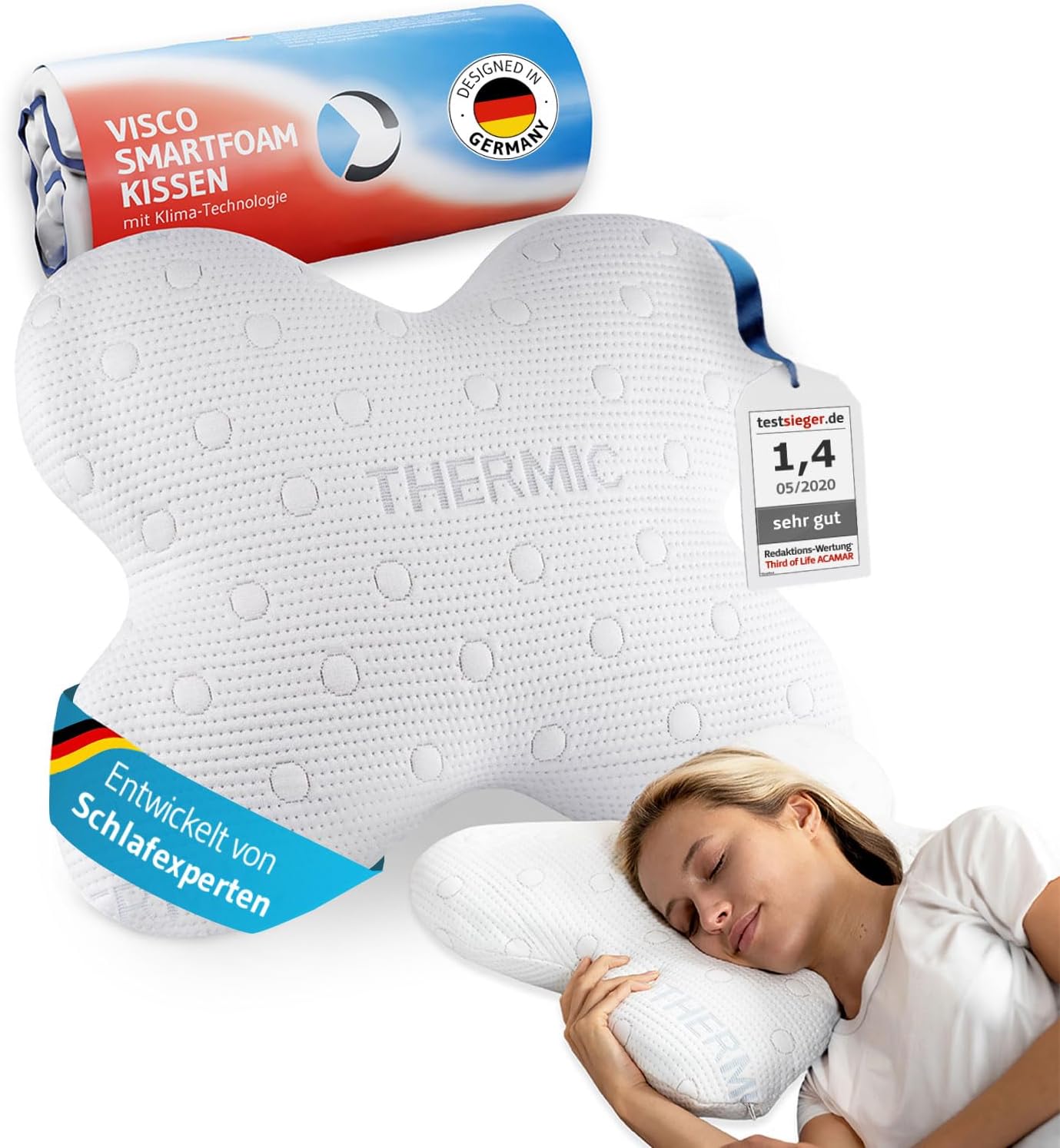 Seitenschläferkissen ACAMAR für erholsamen Schlaf, Vom Regenerationspartner des DSV Olympia Teams 2024, Schmetterlings-Kissen mit Thermo Bezug für Sei