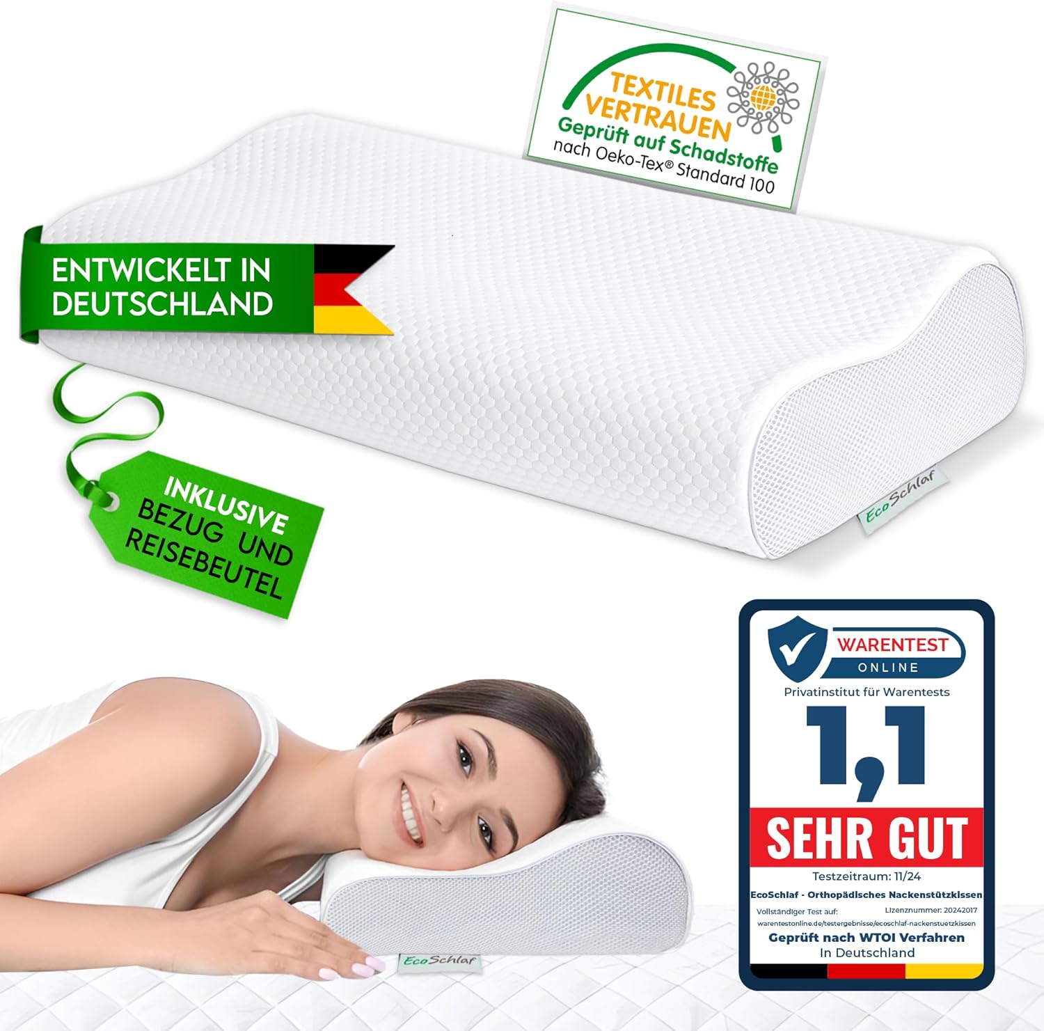 Orthopädisches Kissen Premium Nackenstützkissen – Zertifiziert – Seitenschläferkissen Nackenkissen aus Soft Memory Foam – Ergonomisches Kopfkissen Nac