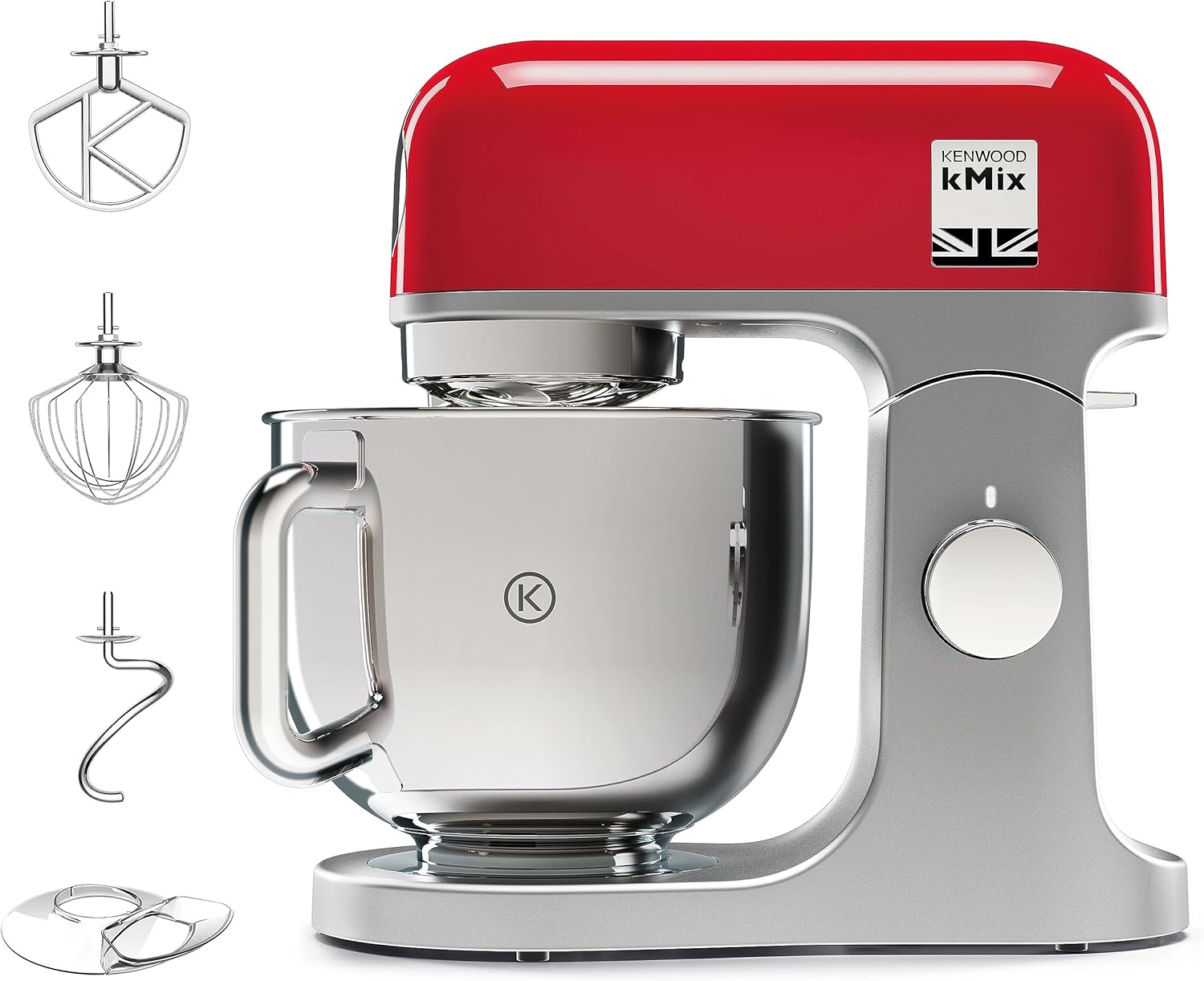 Kenwood kMix KMX750RD Küchenmaschine, 5 l Edelstahl Schüssel, Safe-Use-Sicherheitssystem, Metallgehäuse, 1000 Watt, inkl. 3-Teiligem Patisserie-Set un