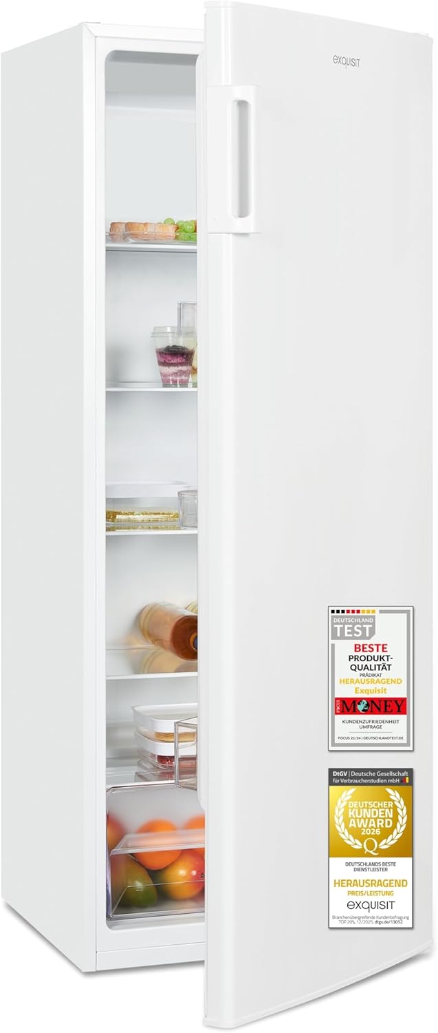 Exquisit Vollraumkühlschrank | 242 l Nutzinhalt | Energieeffizienzklasse D | 39 dB Geräusch | LED-Beleuchtung, manuelle Temperaturregelung, wechselbar