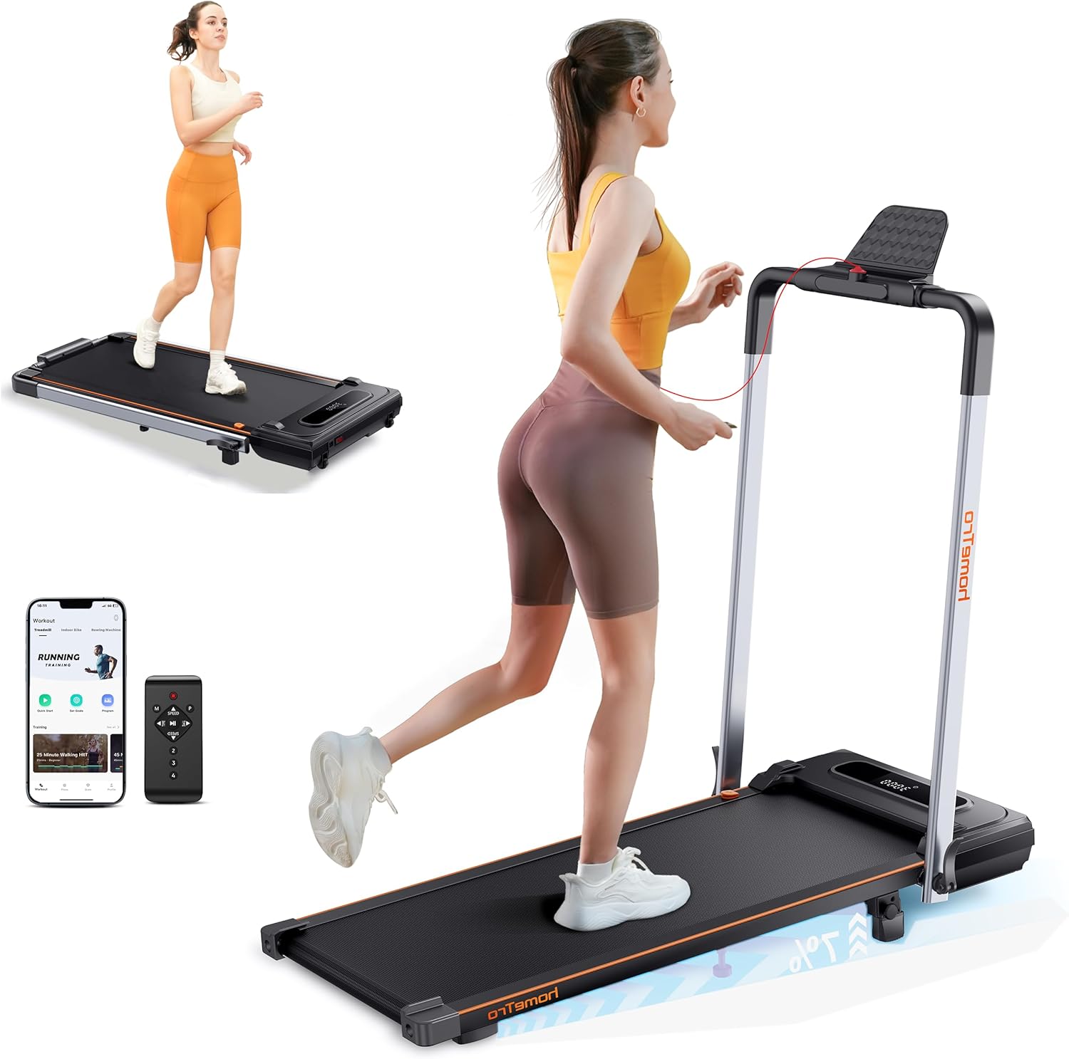 Klappbar Laufband für Zuhause mit Steigung, Fernbedienung &amp; App-Steuerung, 12km/h, LCD-Anzeige, Doppelter Stoßdämpfung, 2 in 1 Walking Pad Neigung