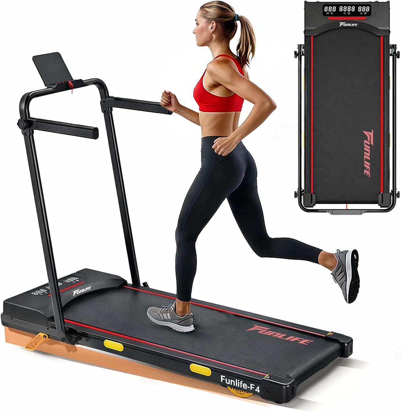 FunLife F4 Laufband klappbar (Upgraded) – 4-in-1 Walking Pad mit 7% Steigung &amp; App-Steuerung, leise mit Dual-Griffen &amp; Sicherheitsleine, 1-12 