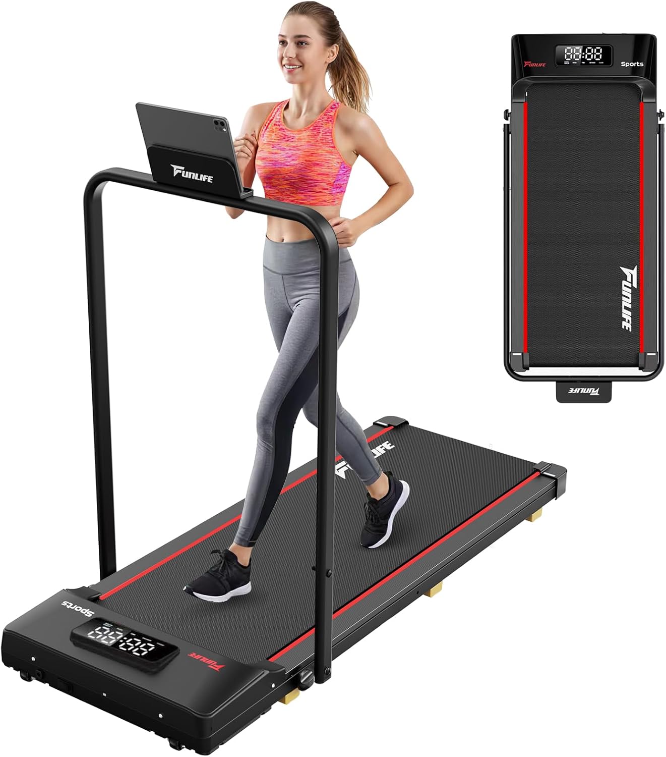 FunLife F1 Walking Pad für Zuhause – 3 in 1 mini Laufband klappbar mit Haltegriff, stark, leise &amp; kompakt für Schreibtisch &amp; Home Office, Seni