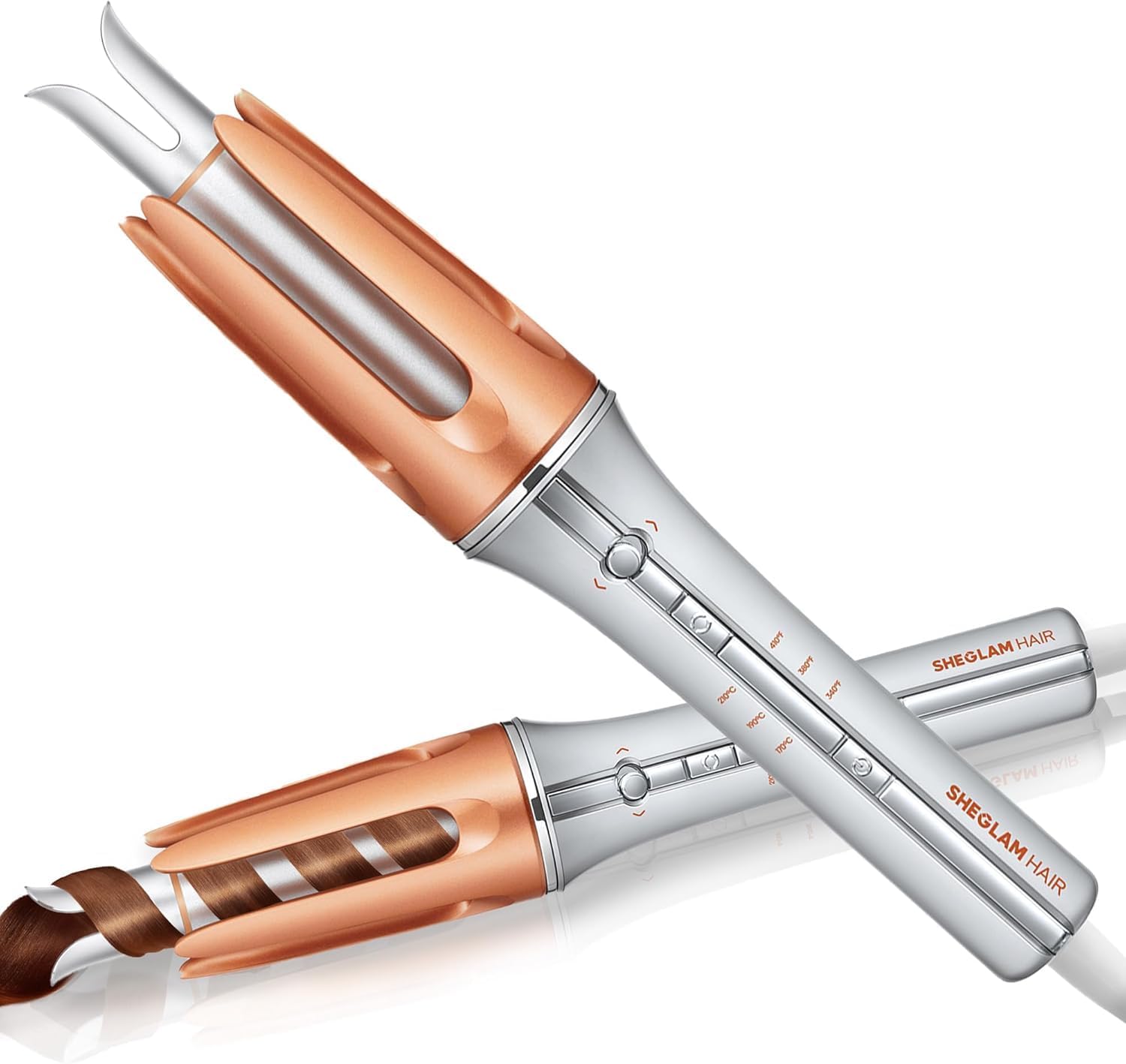 SHEGLAM Automatische Lockenstab 25mm mit Keramikbeschichtung, 3 Temperaturstufen (170-210°C), Schnellaufheizend – Selbstrotierender Lockenwickler für 