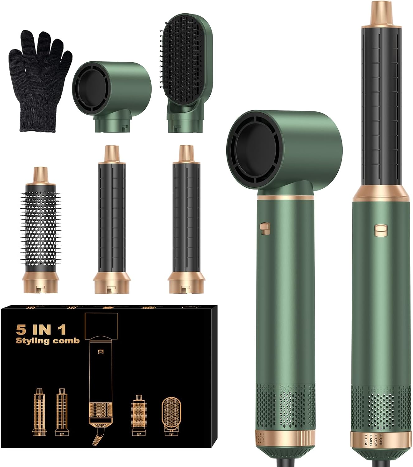 OKWRAP Hair Styler Set Hairstyler 5 in 1 Haarstyler, Airstyler Air Curlers Föhn 5 in 1 Mit Rundbürstenföhn Warmluftbürste Föhn Lockenstab Luft Thermal