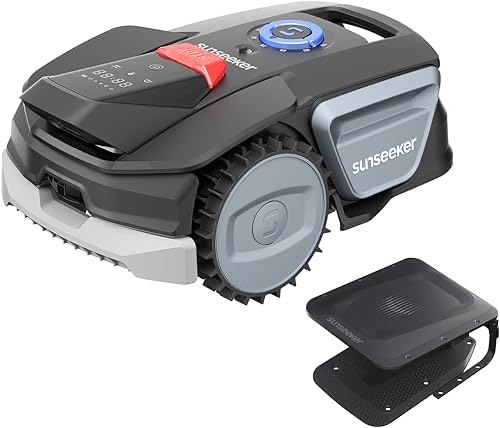 Sunseeker V1+Garage, Mähroboter ohne Begrenzungskabel, 300 m² für Kleine Gärten, Vision AI Intelligente Navigation, Rase