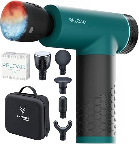Antelope by Beurer RELOAD Massage Gun mit Wärme- und Kältefunktion, Muskelmassagegerät für Triggerpunkte, 5 Massageköpfe