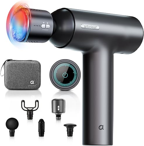 arboleaf Massagepistole Tiefengewebe mit Wärmefunktion, Massage Gun LED-Touchscreen mit 6 Massagestufen & 5 Massageköpfe