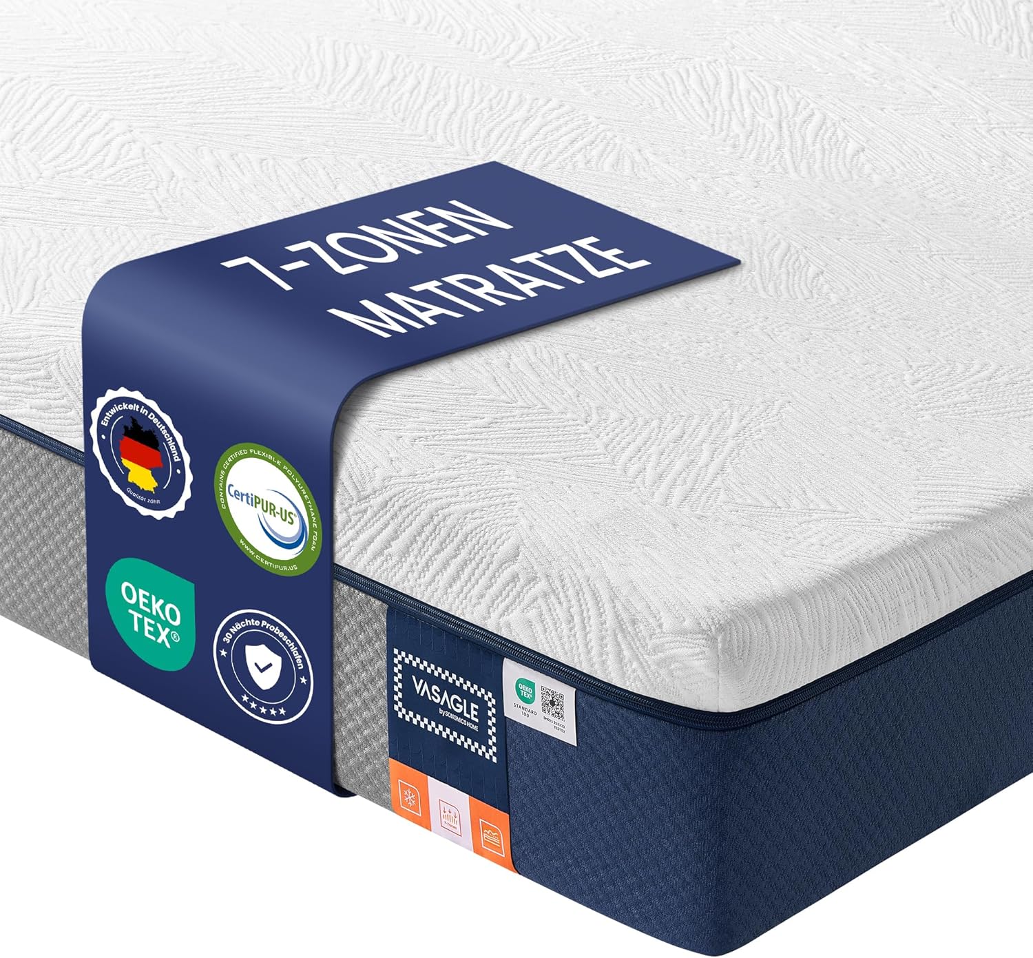 VASAGLE Matratze, 90 x 200 cm, Einzelmatratze aus Gel-Memory-Schaumstoff, mittelfest, H3, 7-Zonen-Unterstützung, atmungsaktiv, Abnehmbarer, maschinenw