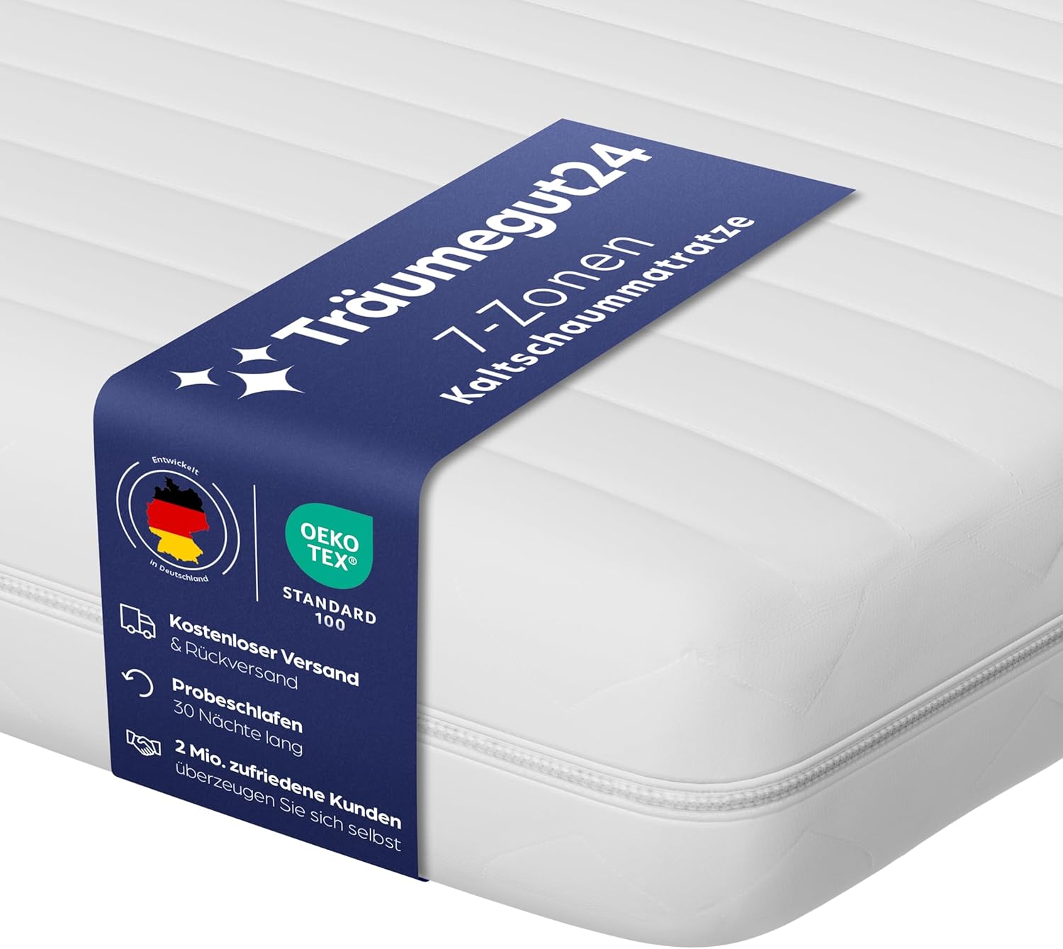 Träumegut24 AquaFlex 7-Zonen Matratze 90x200 cm | H2&amp;H3 | Ergonomische Kaltschaummatratze | Hypoallergen &amp; Antibakteriell | Bezug abnehmbar &a