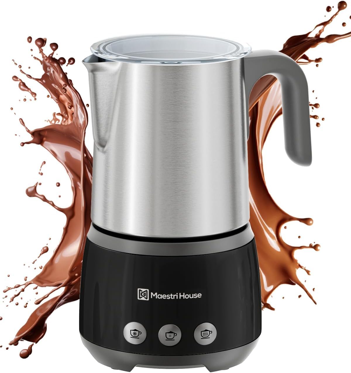 Maestri House Milchaufschäumer, 500ml 4-in-1 Elektrischer Milchschäumer, 600W Smart Touch Control für Heißer und Kalter, Memory-Funktion für Latte,War