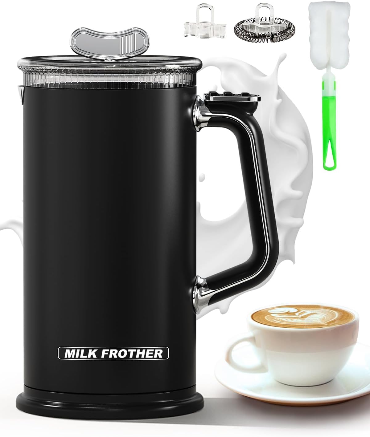 Milchaufschäumer Elektrisch 4-in-1, 2026 New Automatischer Milchaufschäumer 350ml Großes Fassungsvermögen, Antihaftbeschichtung, Automatische Abschalt