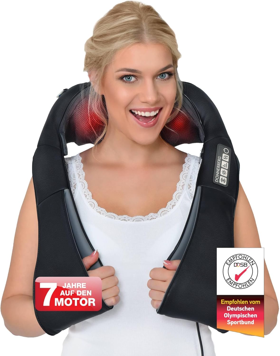DONNERBERG® Das Original Nackenmassagegerät mit Wärme 7 Jahre Kraftmotor Garantie Shiatsu Massagegerät für Nacken Schulter Massage Vibration TÜV geprü