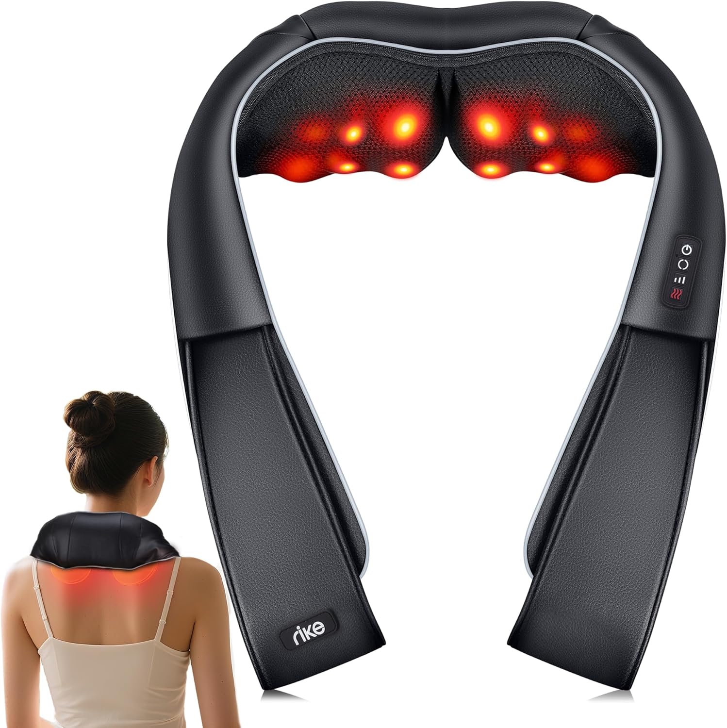 RIKE Shiatsu Nackenmassagegerät mit Wärme – 3D Massagegerät für Nacken, Schultern &amp; Rücken, mit Netz- &amp; Auto-Adapter, tiefenwirksame Knetmassa
