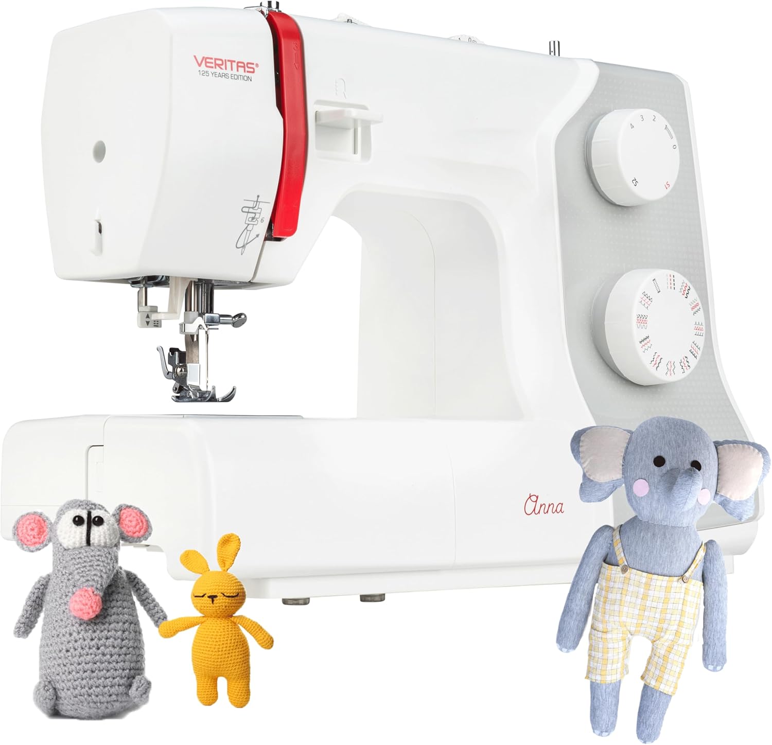 VERITAS Nähmaschine Anna I 32 Stiche I Einfädelhilfe I mit Fuß-Pedal I Freiarm-Nähmaschine I Einstellbare Stichlänge &amp; Stichbreite I Auto-Fadenspa