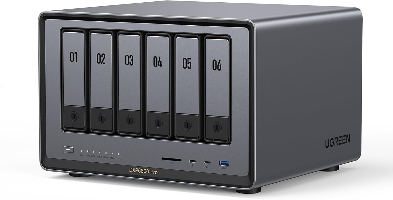 UGREEN NASync DXP6800 Pro, Desktop-NAS mit 6 Einschüben, Intel i5 1235u 10-Kern-Prozessor, 8 GB DDR5-RAM, 128 GB SSD, 2 x 10 GbE, 2 x M.2 NVMe-Steckpl