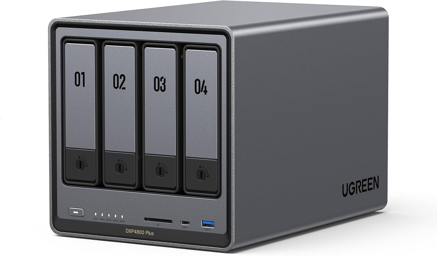 UGREEN NASync DXP4800 Plus, 4-Bay Desktop-NAS, Intel Pentium Gold 8505 Prozessor mit 5 Kernen, 8 GB DDR5 RAM, 128 GB SSD, 1 × 10 GbE, 1 × 2,5 GbE, 2 ×