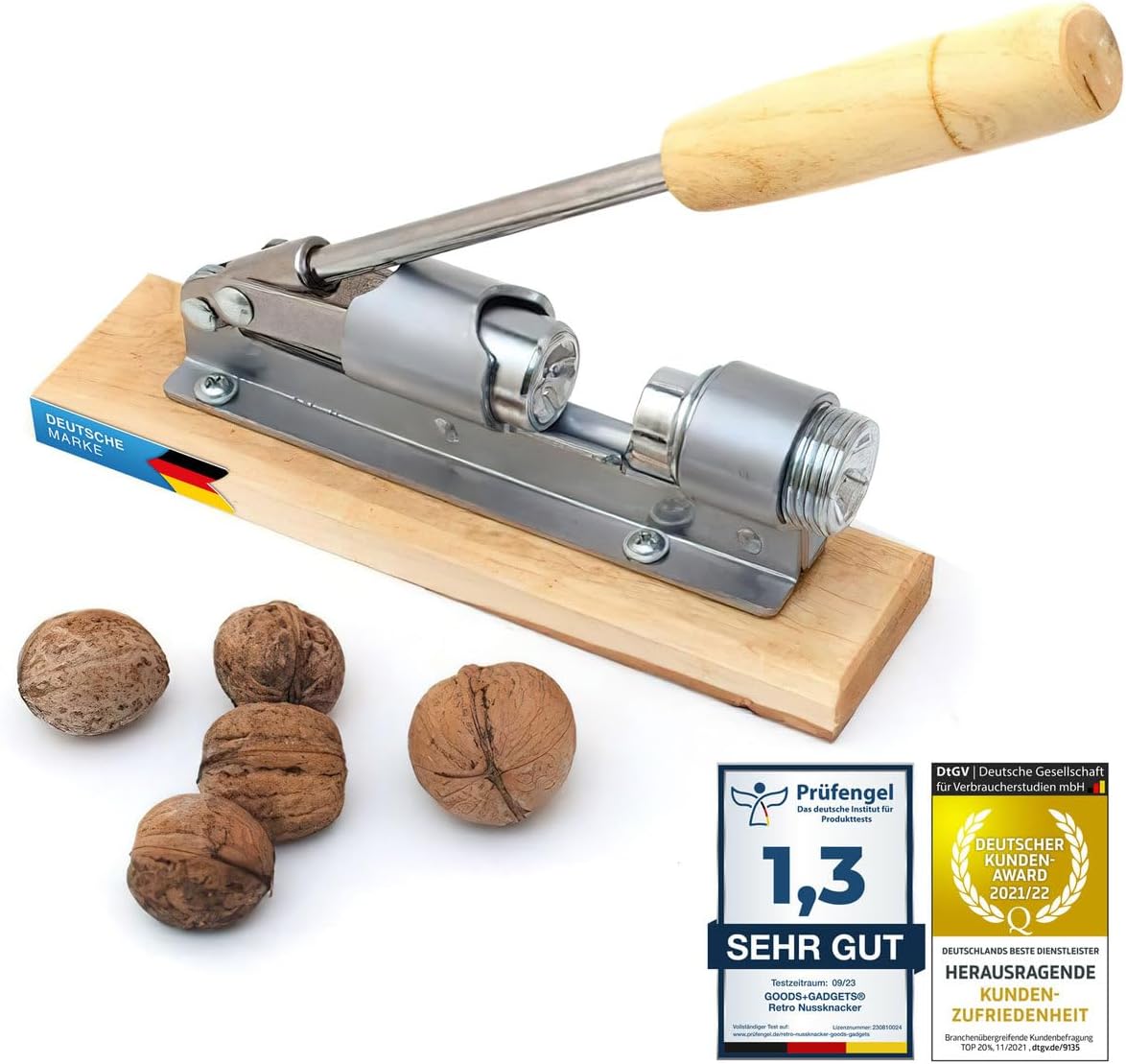 Retro Nussknacker im Nostalgie-Design Nut-cracker aus Edelstahl mit Hebel-Funkti