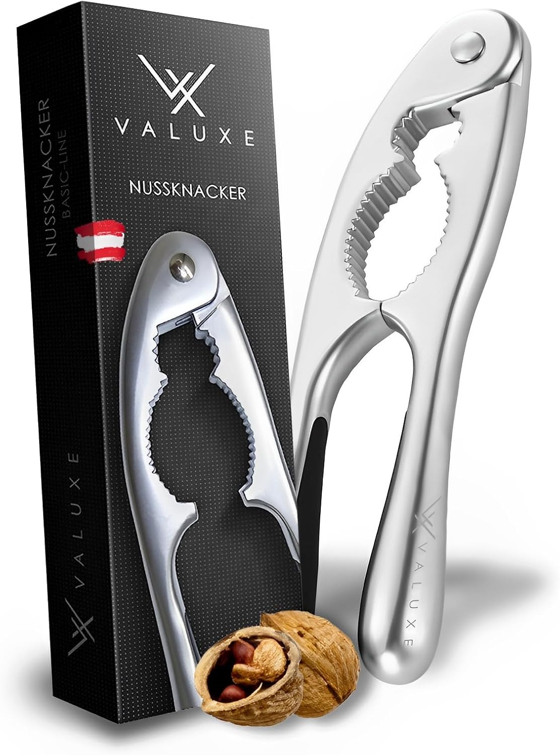 VALUXE® Premium Nussknacker aus Edelstahl - Nußknacker für Haselnüsse, Walnüsse &amp; mehr - Nut Cracker, Walnuss-Knacker mit rutschfestem Griff &amp;
