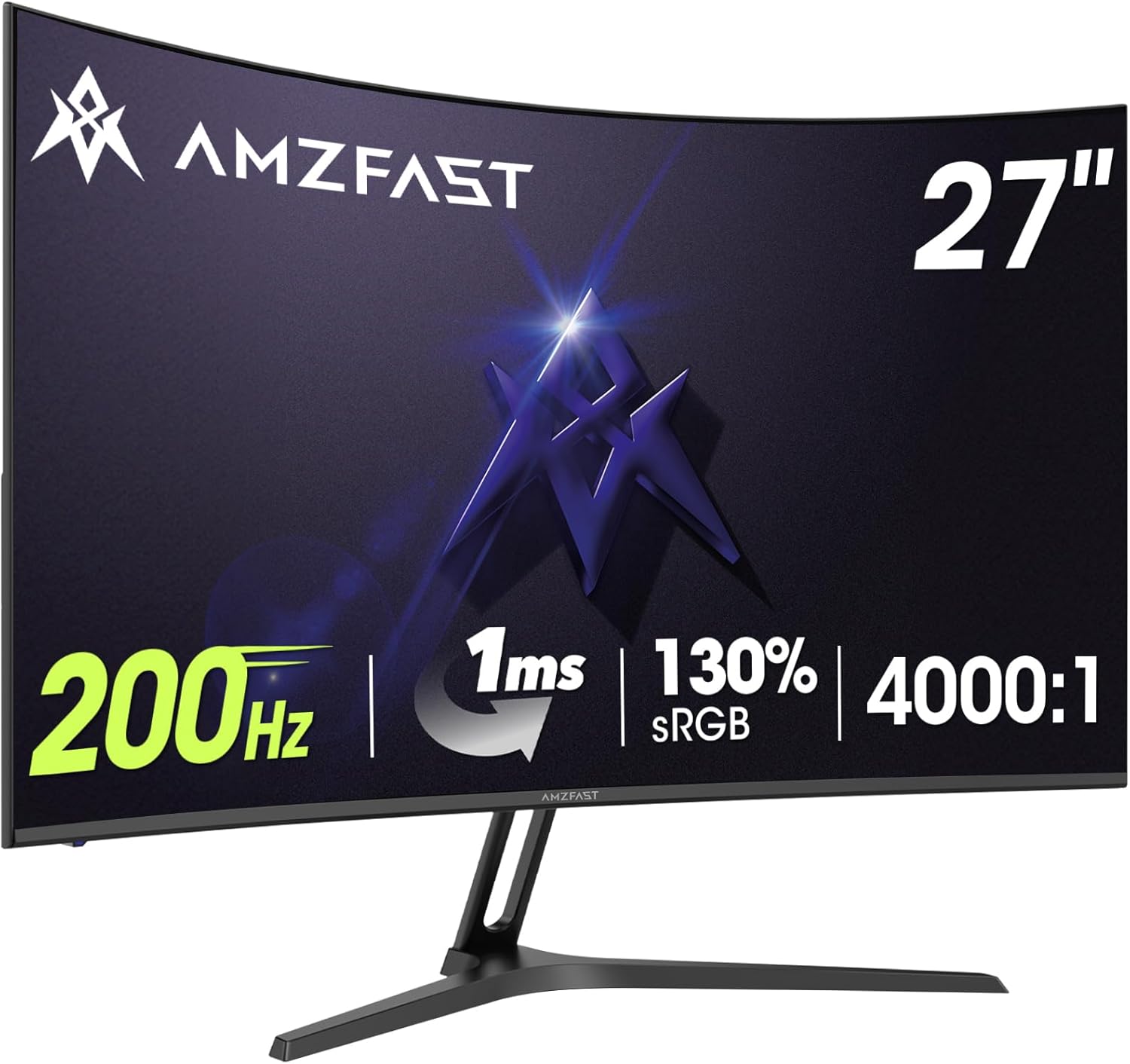 Amzfast 27 Zoll Curved Gaming Monitor 200Hz, 1920x1080 FHD, 4000:1 Contrast, sRGB 130%, HDR, 1ms GtG, Adapive Sync, 1500R, Blaulichtfilter, fur PS5/PC