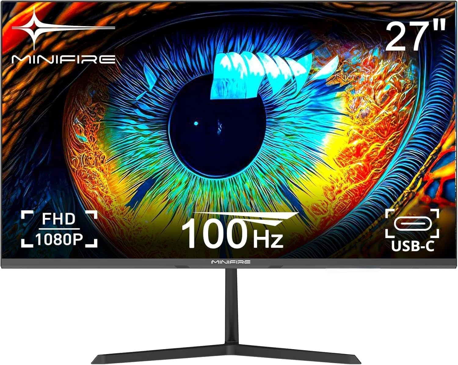 Minifire 27 Zoll Monitor, USB Typ-C &amp; HDMI Anschluss, 100Hz, Eye-Care für Business und Büro, ultradünner Rahmen, FHD 1080P Computer Monitor PC Bil