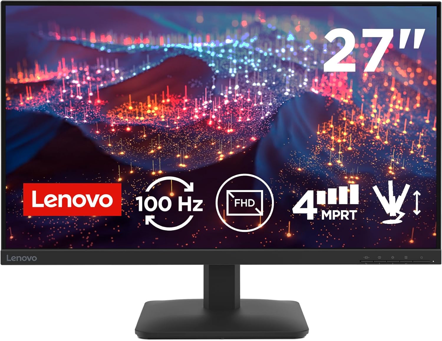 Lenovo L27-41 | 27'' Full HD WLED Monitor | 1920 x 1080 | 16:9 | 100Hz | 4ms Reaktionszeit | HDMI | VGA | 3-seitig IPS Panel | Raven schwarz |
