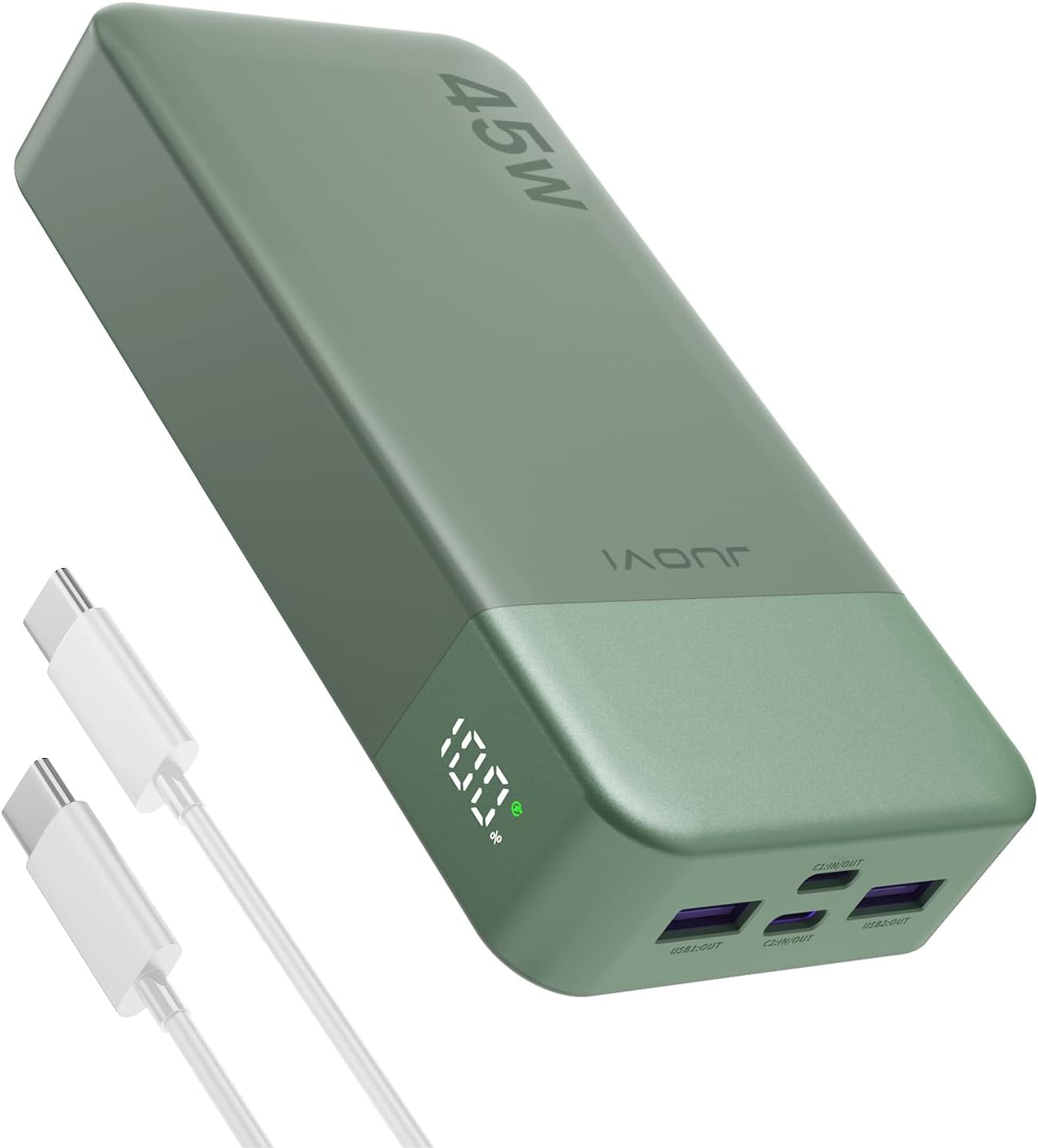 JUOVI Tragbare Powerbank 20000mAh Schnellladefunktion, 45W Akku Pack Power Bank Schnellladen 2 USB-C 2 USB-A mit LED-Anz