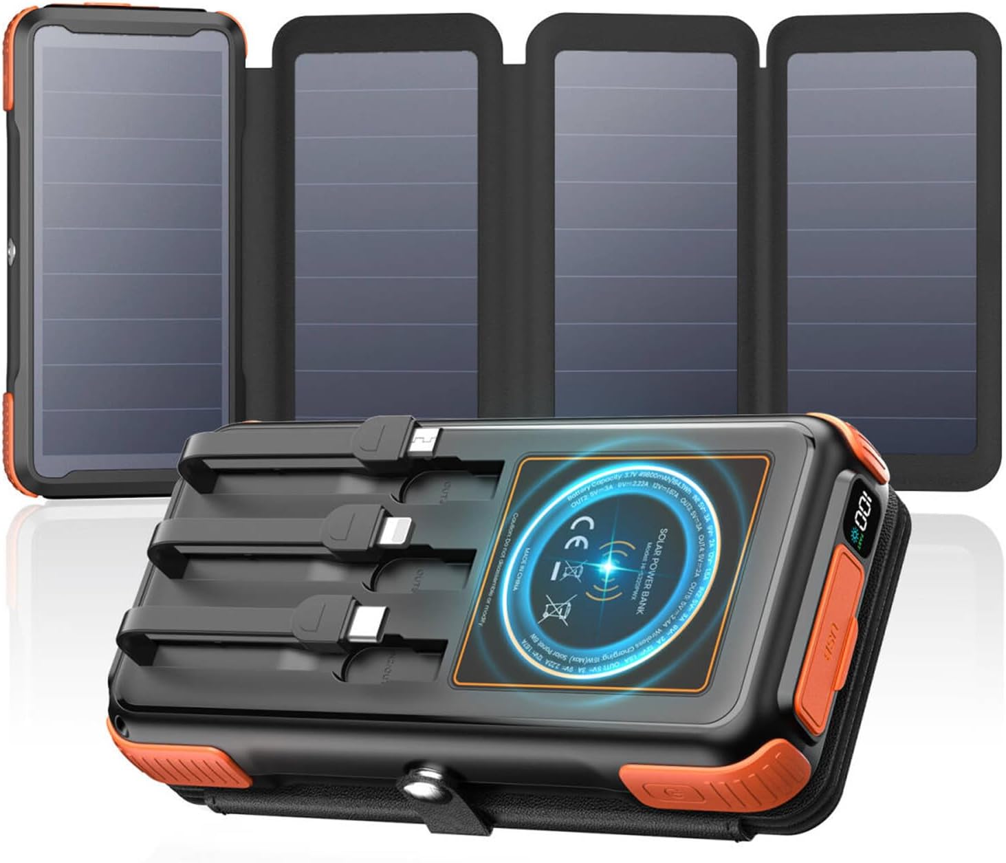 A ADDTOP Solar Power Bank 25000mAh - Wireless PowerBank mit 3 Integrierten Kabelns - 20W Schnellladefunktion Ladegerät S