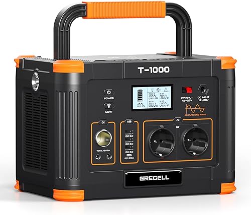 GRECELL Powerstation 1000W 999Wh Solargenerator, 10-Anschlüsse Mobile Stromerzeu